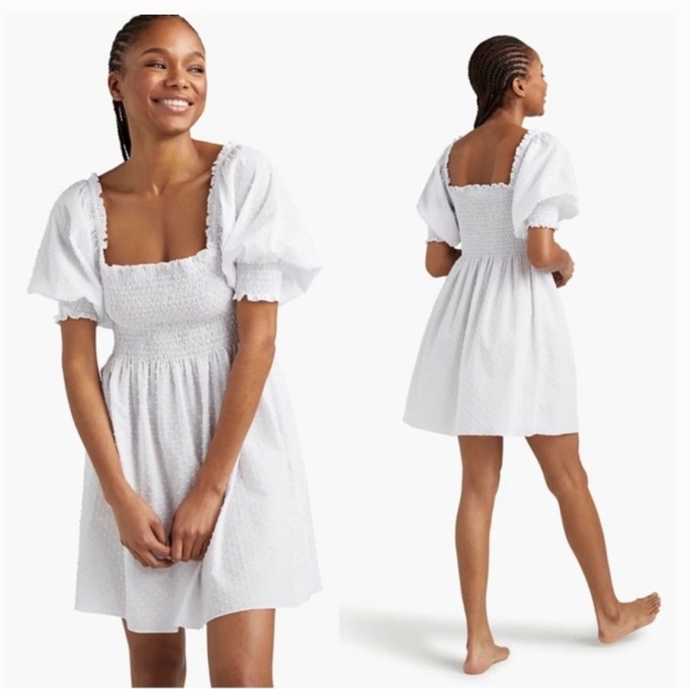 NWT Hill House The Athena Nap Dress | Sheer White Swiss Dot - XXS